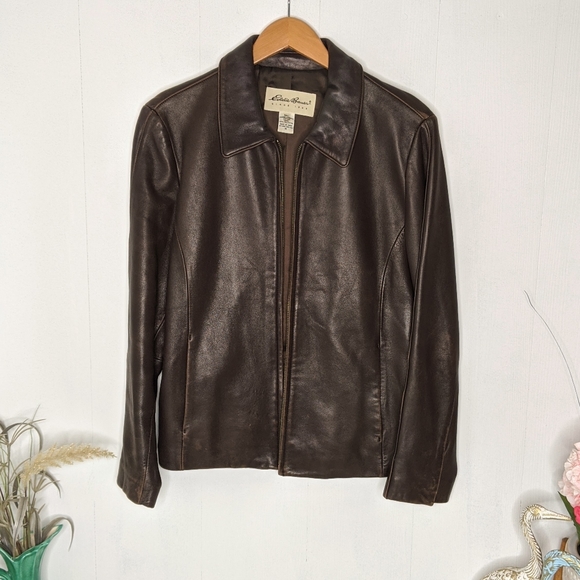 SOLD! Eddie Bauer Women's Dk Brown Leather Jacket Med - Picture 3 of 6